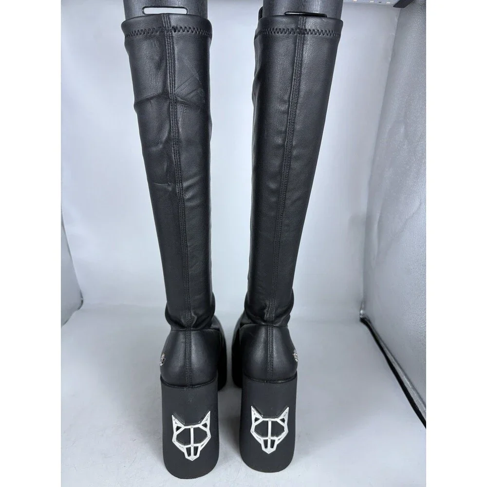 Naked Wolfe Black Stretch Platform Knee High Boots “Impact” Sz 10 Emo Goth Alt